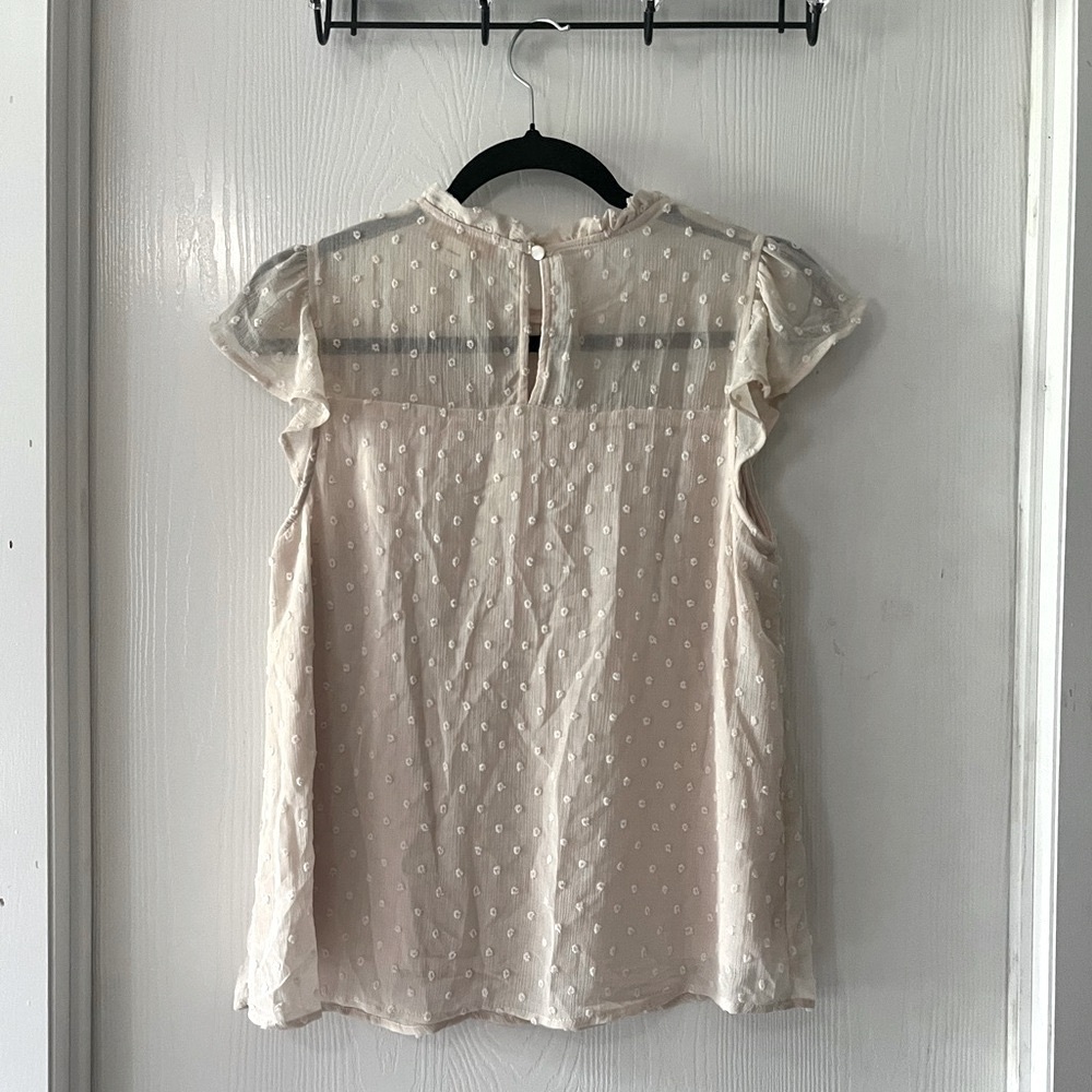 Monteau Cream Sheer Babydoll Button Back Ruffle Tank - Picture 7 of 7